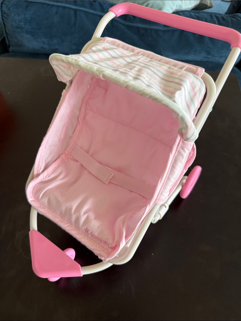 American Girl Doll Pink & White Baby Doll Stroller with Striped Canopy